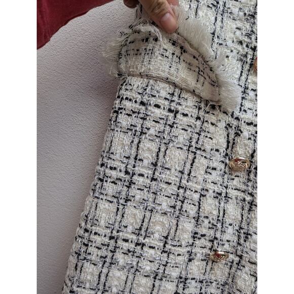 She In Women's Mini Dress Gold Buttons Beige Black Tweed Size Small - Picture 2 of 8